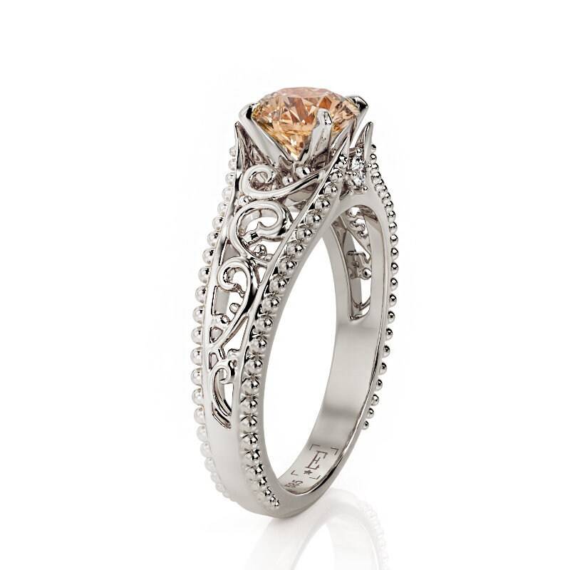 Art Deco Morganit Verlobungsring Filigraner Weißgoldring von PrimeElement