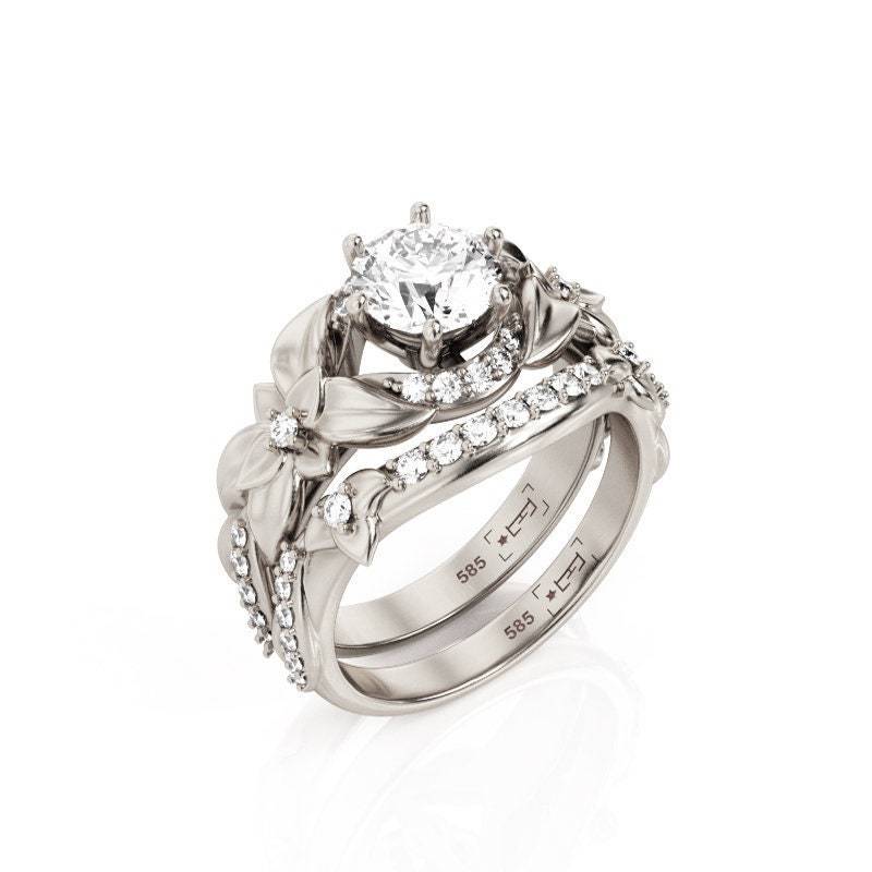 Blätter Braut Set 1Ct Moissanite Filigree 14K Gold Verlobungsring Blätter Braut Set 1Ct Moissanite Filigree 14K Gold Verlobungsring von PrimeElement