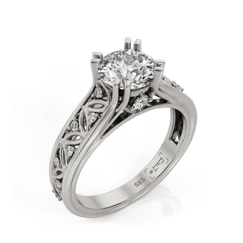 Blätter Filigree 14K Gold Moissanit Verlobungsring von PrimeElement