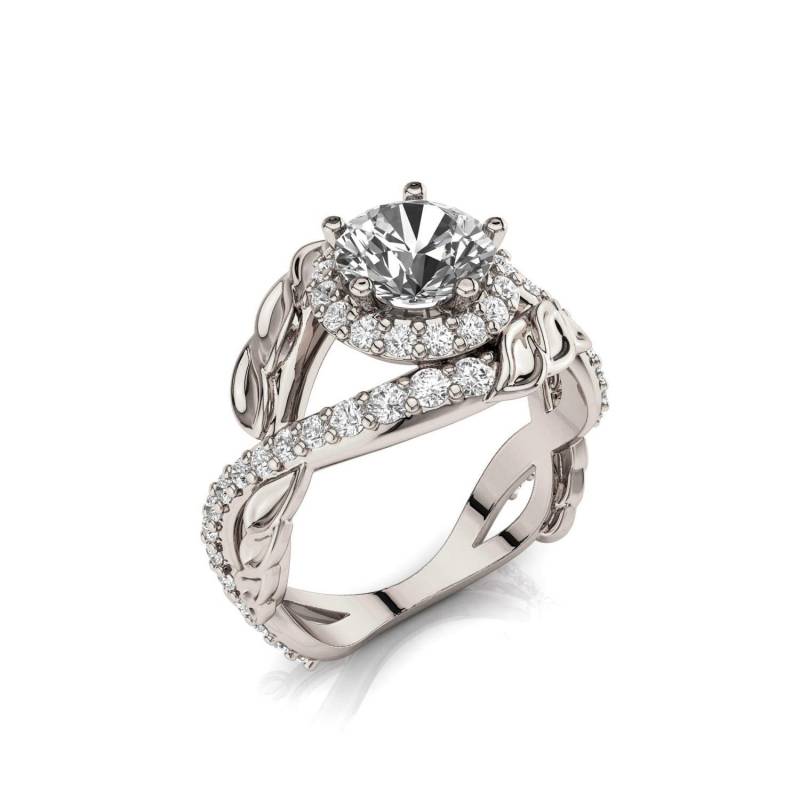 Blätter Filigree 14K Gold Moissanit Verlobungsring von PrimeElement