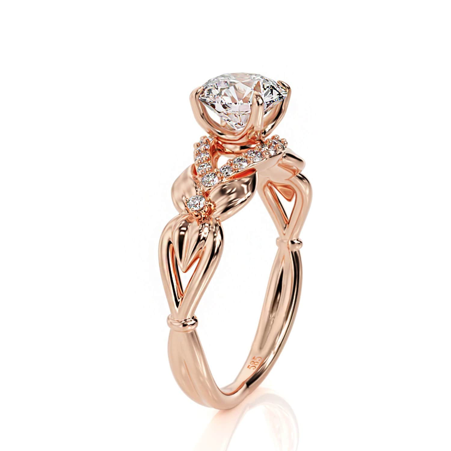 Blätter Moissanit Verlobungsring 14K Rose Gold Blumenring von PrimeElement