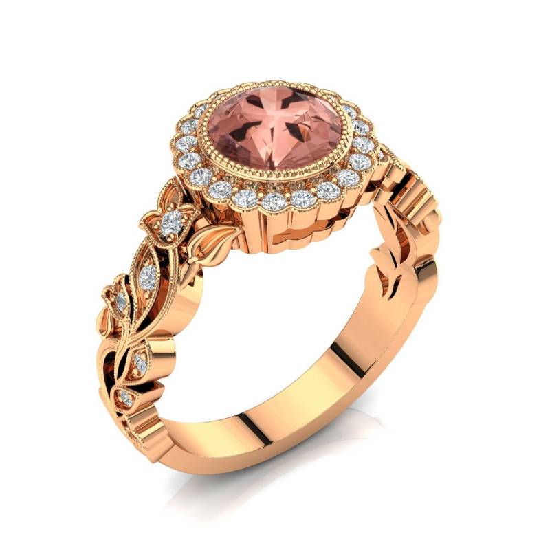 Blätter Morganit Verlobungsring 14K Rosegold Filigree von PrimeElement