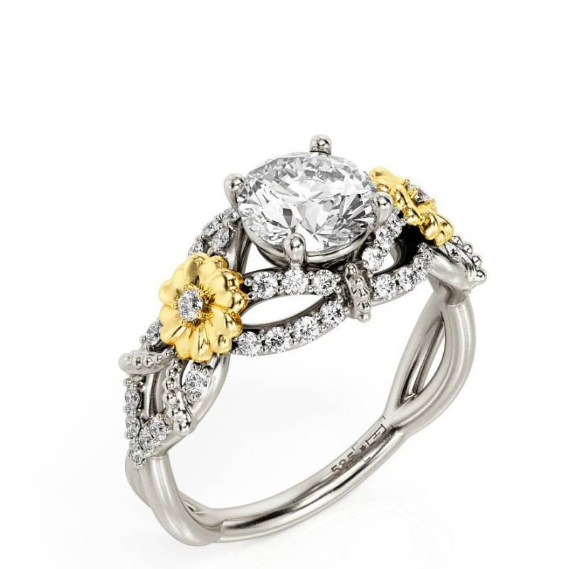 Blätter Und Blumen 14K Gold Moissanit Verlobungsring von PrimeElement