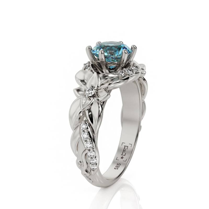 Blätter Verlobungsring Handgemachte 14K Weißgold Topas Blume Ring von PrimeElement