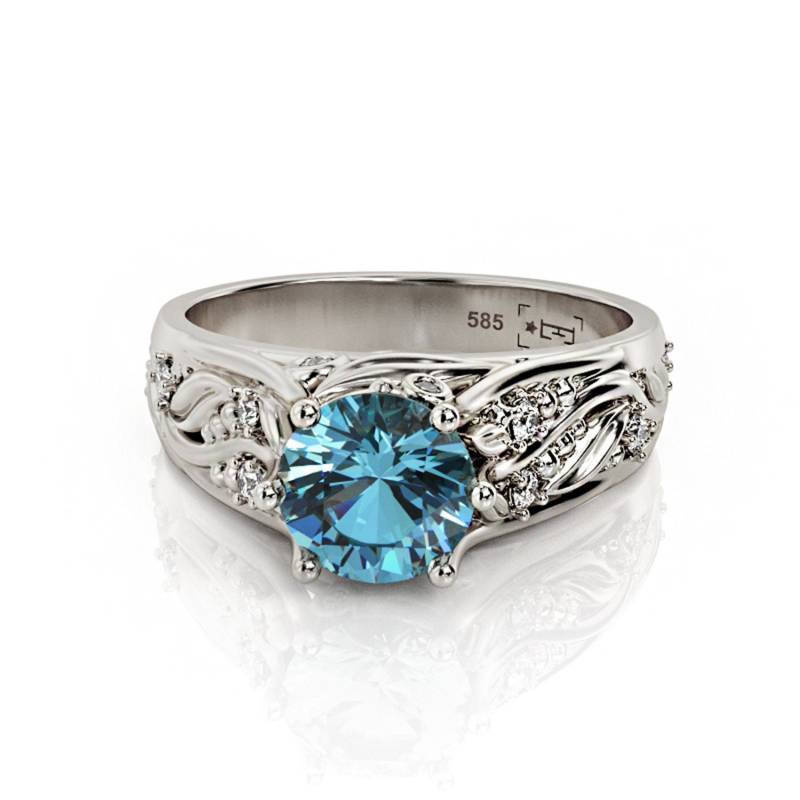 Blautopas Verlobungsring 14K Weißgold Blattring von PrimeElement