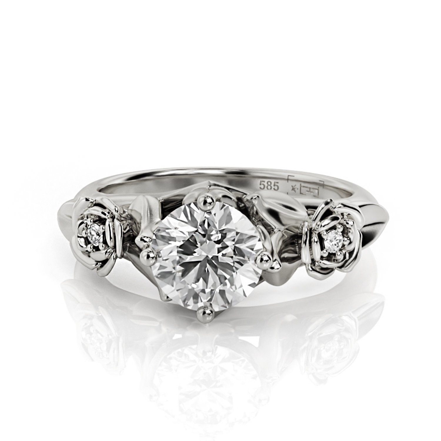 Blumen Moissanit Verlobungsring 14K Goldblatt Ring von PrimeElement