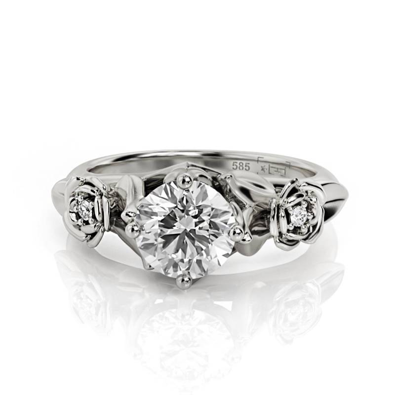 Blumen Moissanit Verlobungsring 14K Goldblatt Ring von PrimeElement