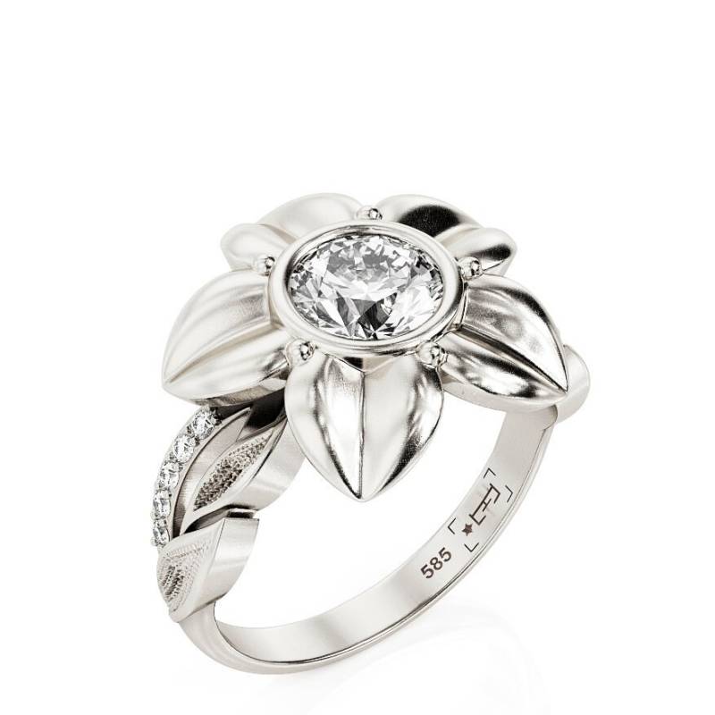 Blumen Moissanite Verlobungsring 14K Gold Petal Filigree von PrimeElement