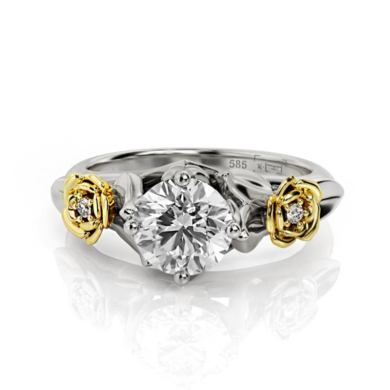 Blumen Verlobungsring 14K Gold Moissanite Two Tone Ring Blumen Verlobungsring 14K Gold Moissanite Two Tone Ring von PrimeElement