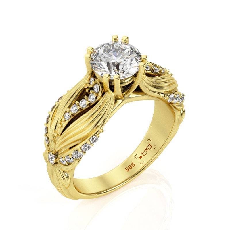 Handgefertigter Verlobungsring Aus 14K Blattgold 1 Karat Moissanit von PrimeElement