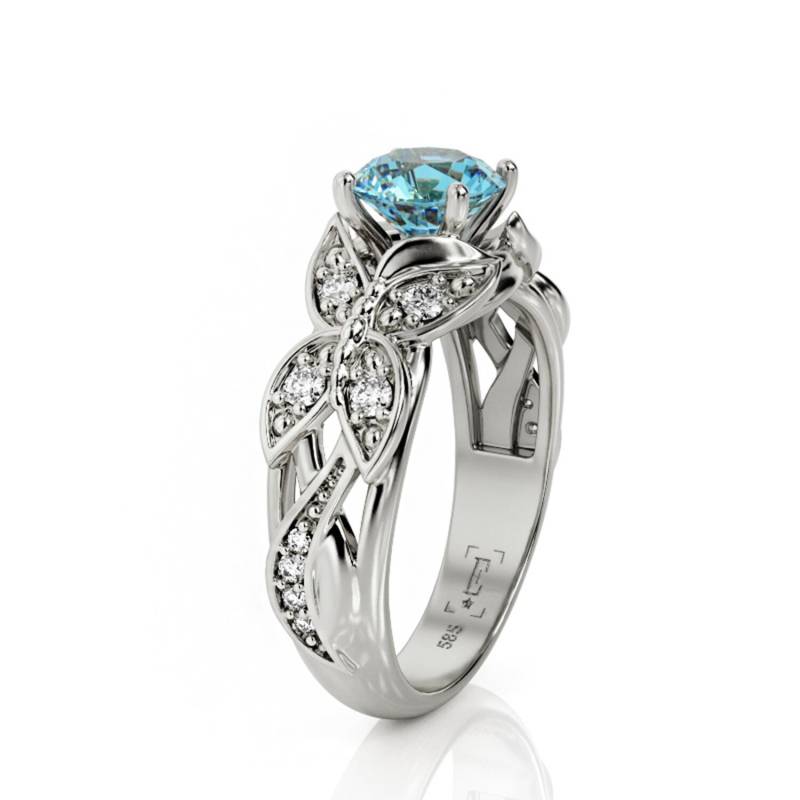 Handgemachte 14K Weißgold Topas Schmetterling Verlobungsring von PrimeElement