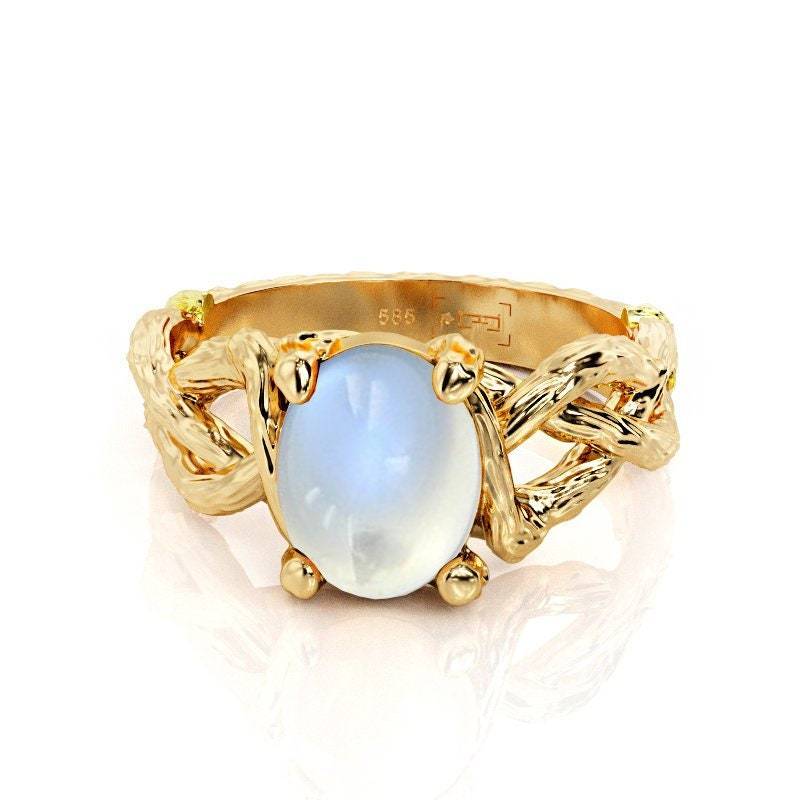 Handgemachte Rose Gold Mondstein Zweig Ring von PrimeElement