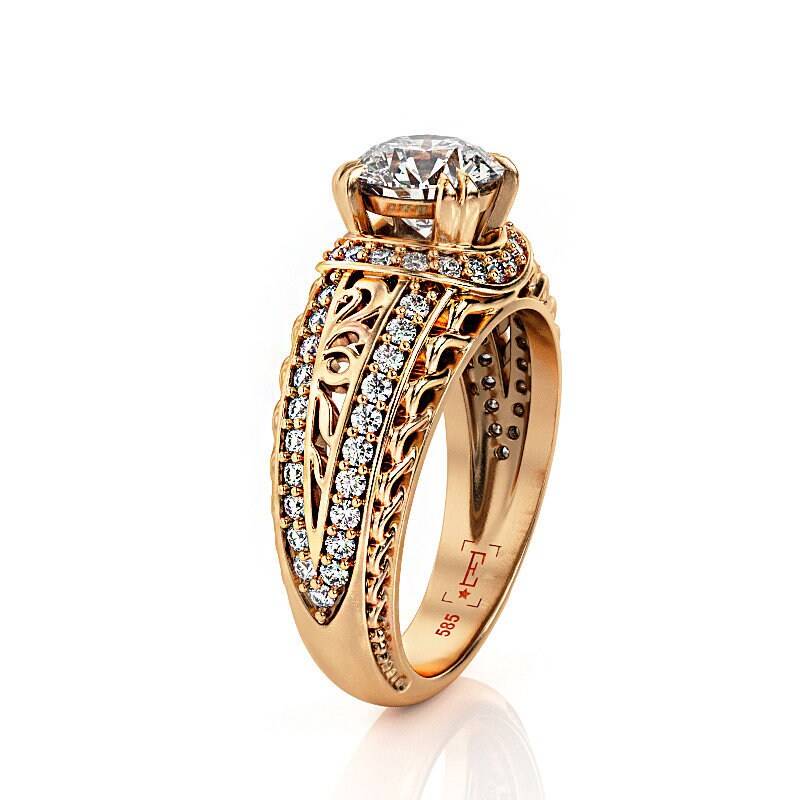 Handgemachter 14K Rose Gold Moissanit Verlobungsring 1 Karat Stein Handgemachter 14K Rose Gold Moissanit Verlobungsring 1 Karat Stein von PrimeElement