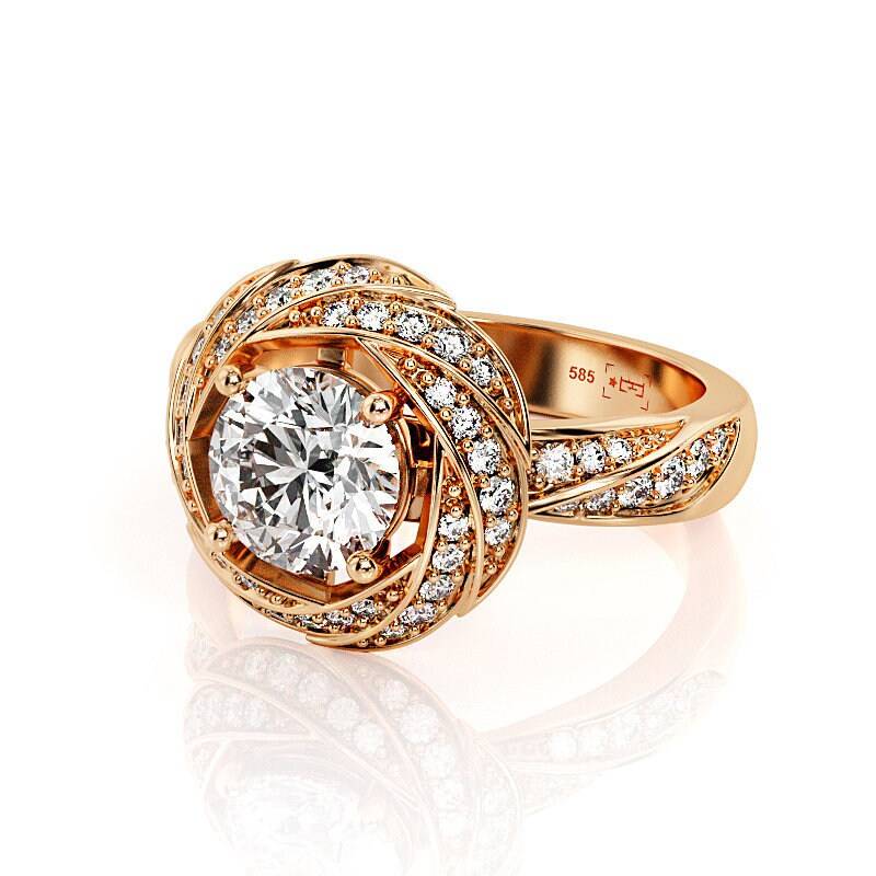 Handgemachter Rotgold Möbius Moissanit Verlobungsring Diamant Gruppe von PrimeElement