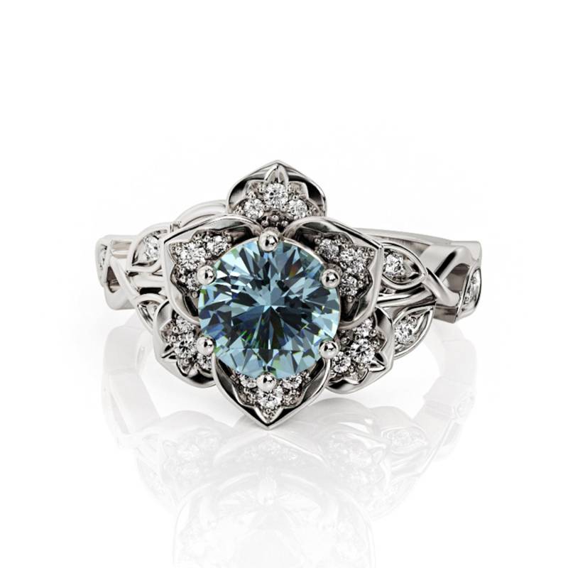 Lotus Aquamarin Verlobungsring Handgemachter Blumenring Aus 14K Weißgold Lotus Aquamarin Verlobungsring Handgemachter Blumenring Aus 14K Weißgold von PrimeElement