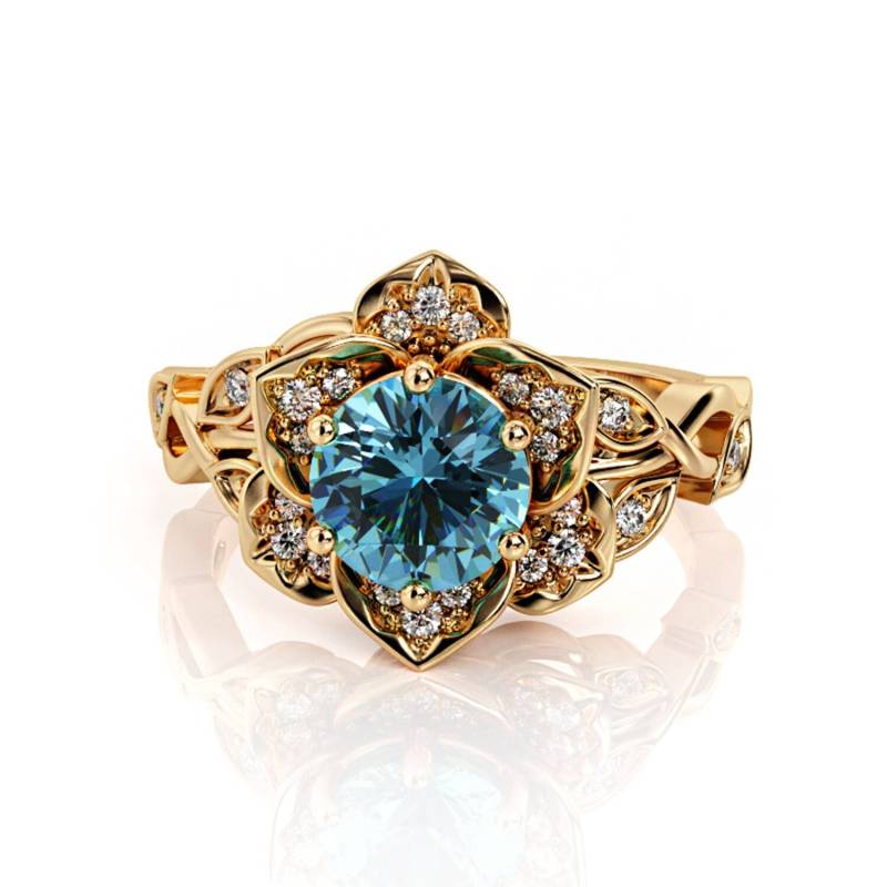 Lotus Blau Topas Verlobungsring Rosegold Vintage Stil von PrimeElement