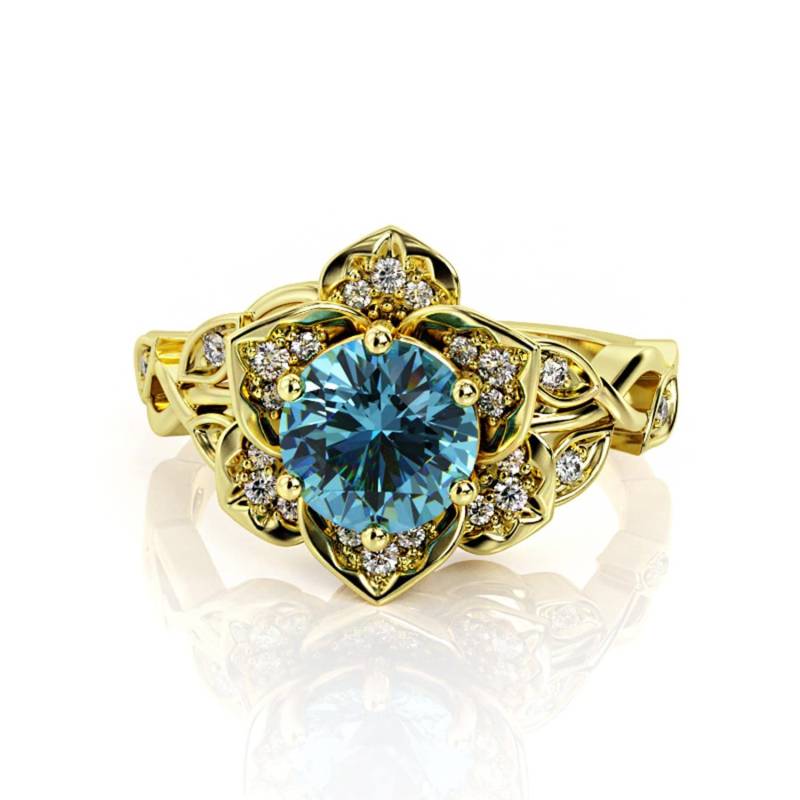 Lotus Blue Topas Verlobungsring/Verlobungsring Handgefertigtes 14K Gelbgold von PrimeElement