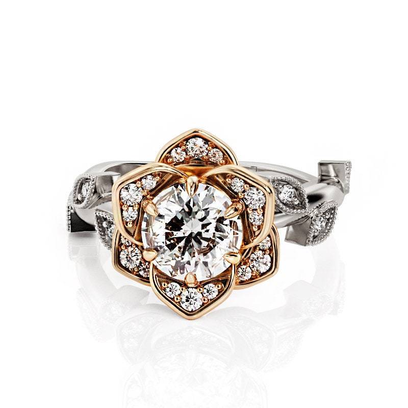 Lotus Blume 1Ct Moissanite Verlobungsring Rosegold Filligran von PrimeElement
