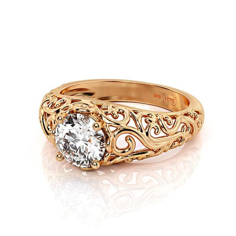 Moissanite Verlobungsring 14K Rosegold Filigree von PrimeElement