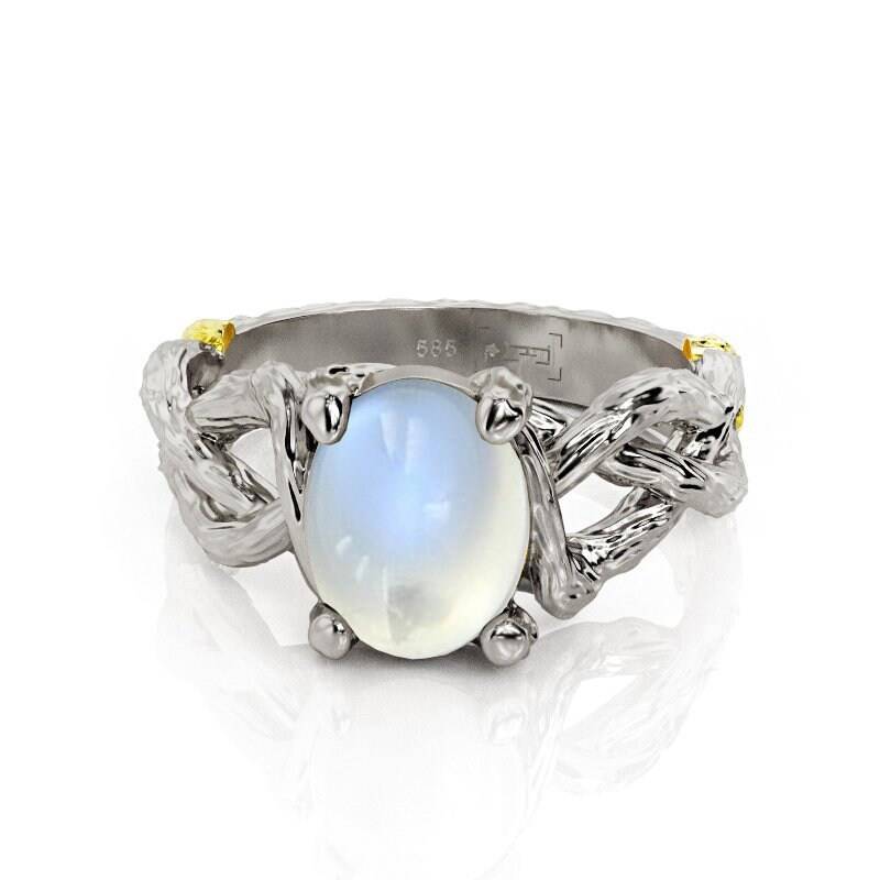 Mondstein Verlobungsring Zweigband 14K Rosegold von PrimeElement