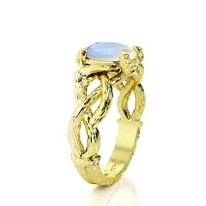 Mondstein Verlobungsring Zweigband Aus 14K Gold, Filigranes Design Mondstein Verlobungsring Zweigband Aus 14K Gold, Filigranes Design von PrimeElement