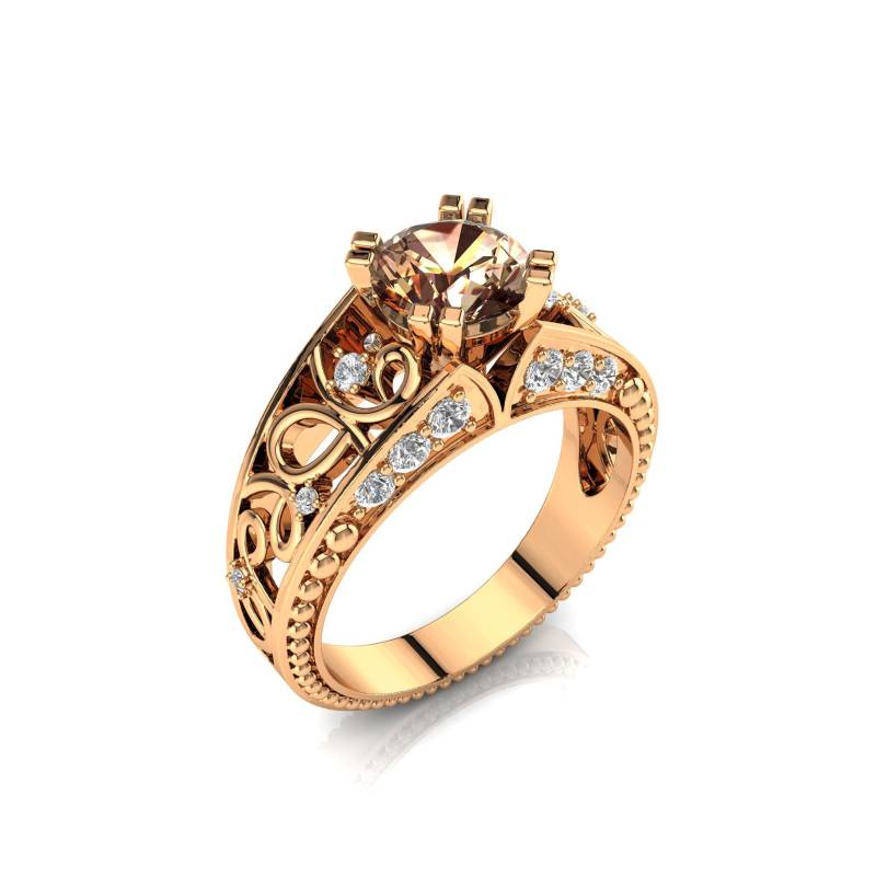 Morganit Art Deco 14K Rose Gold Verlobungsring von PrimeElement