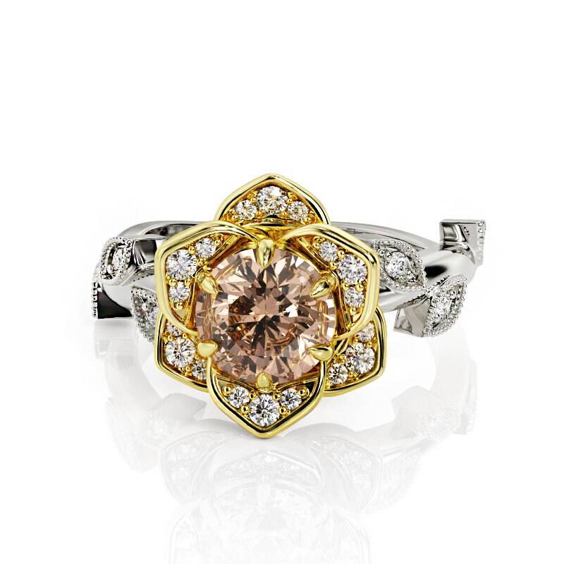 Morganit Diamant Ring 14K Gold Lotus Blume Verlobungsring von PrimeElement