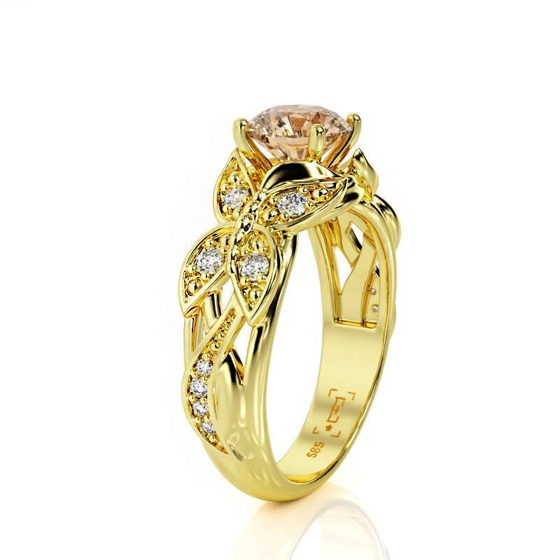 Morganit Schmetterling Verlobungsring 14K Gold, Moissanite Akzente von PrimeElement