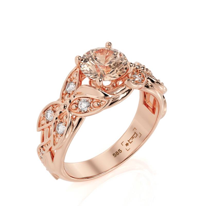 Morganit Schmetterling Verlobungsring 14K Rosegold, Moissanite Akzente von PrimeElement