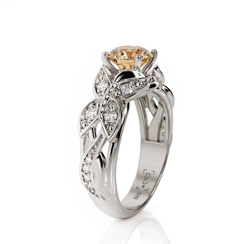 Morganit Schmetterling Verlobungsring 14K Weißgold, Moissanite Akzente von PrimeElement