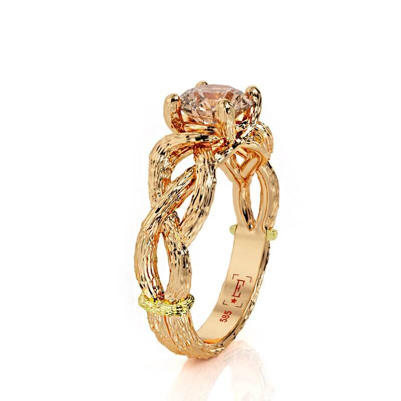 Morganit Zweig Verlobungsring 14K Rosegold, Handgemacht von PrimeElement