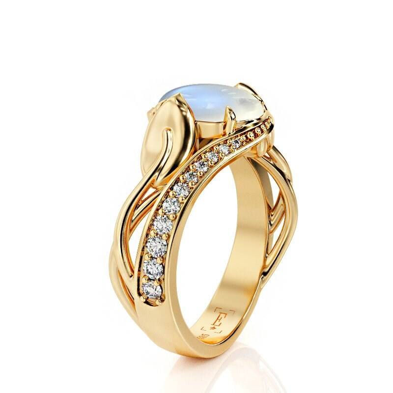 Rosegold Mondstein Blatt Verlobungsring Handgemachtes 14K Gold Rosegold Mondstein Blatt Verlobungsring Handgemachtes 14K Gold von PrimeElement