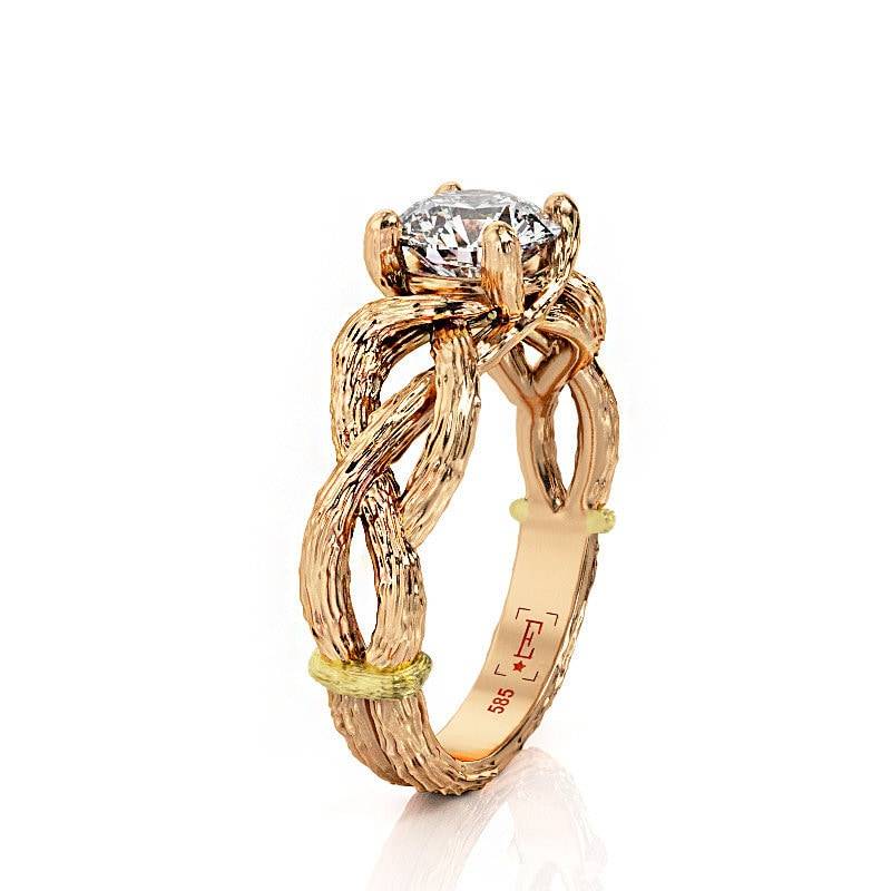 Roségold Zweig Verlobungsring Handgemachter 14K Gold, Moissanite Oder Cz von PrimeElement