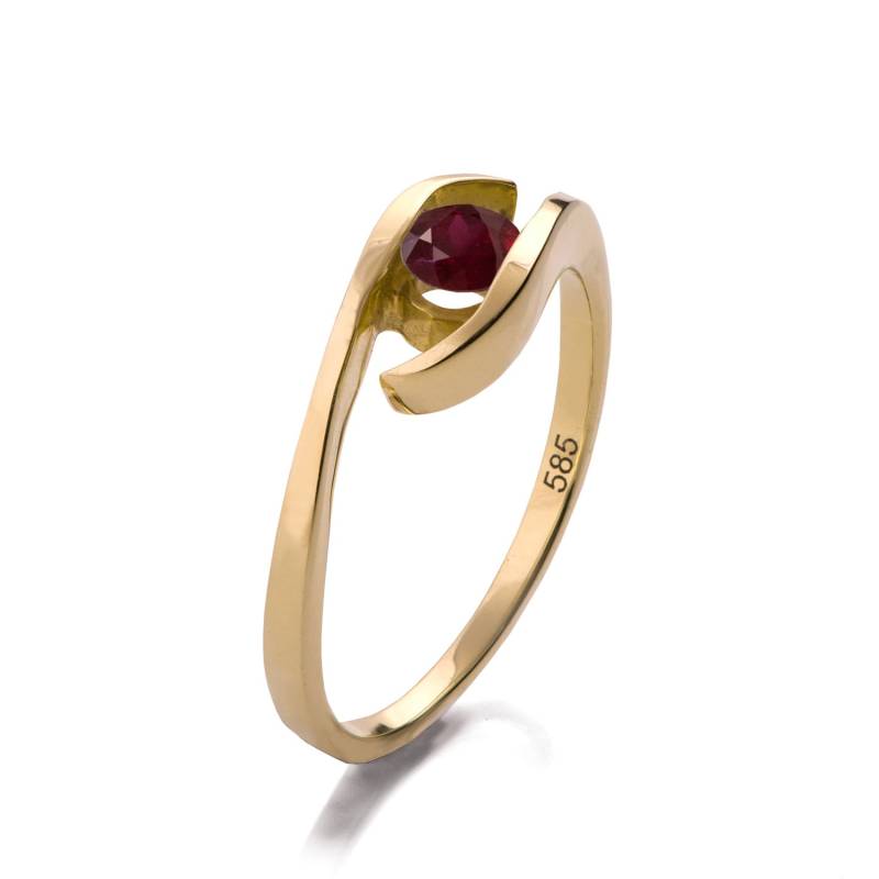 Rubinring, Gelbgold, Ring Aus 14-Karätigem Gold, Trauring, Handgemachter Ring, Verlobungsring, Antik, Zarter Handwerklicher von PrimeElement