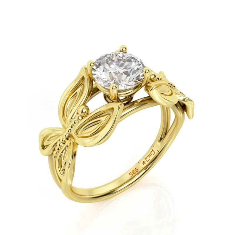 Schmetterling 14K Gold Moissanit Verlobungsring Filigranes Design Schmetterling 14K Gold Moissanit Verlobungsring Filigranes Design von PrimeElement