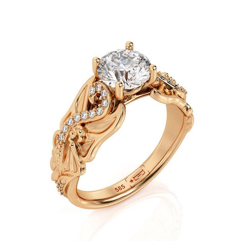 Schmetterling Moissanit Verlobungsring 14K Rosegold Filigree von PrimeElement