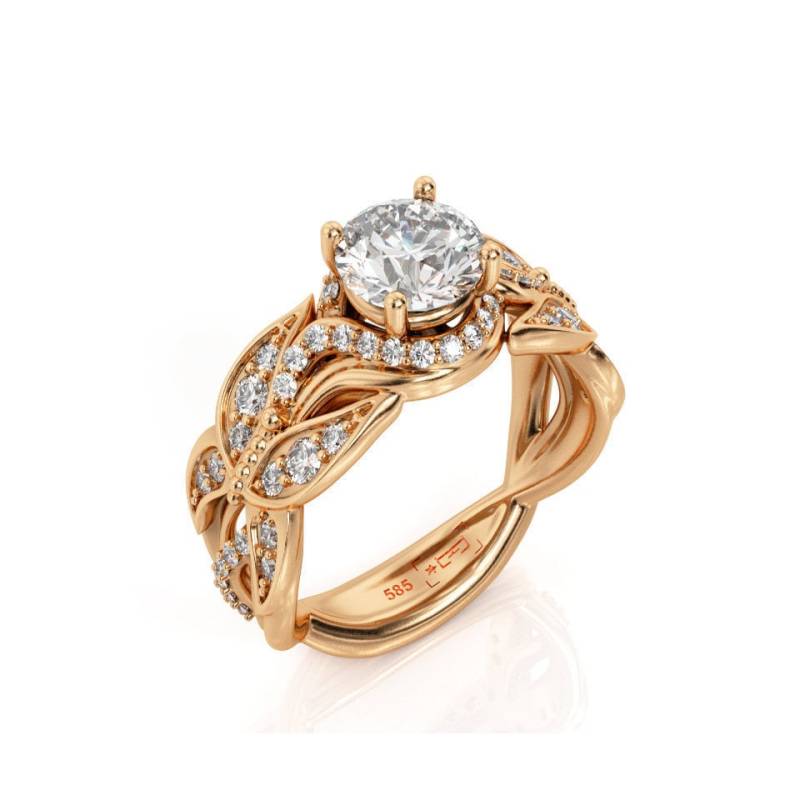 Schmetterling Moissanit Verlobungsring 14K Rosegold Filigree von PrimeElement