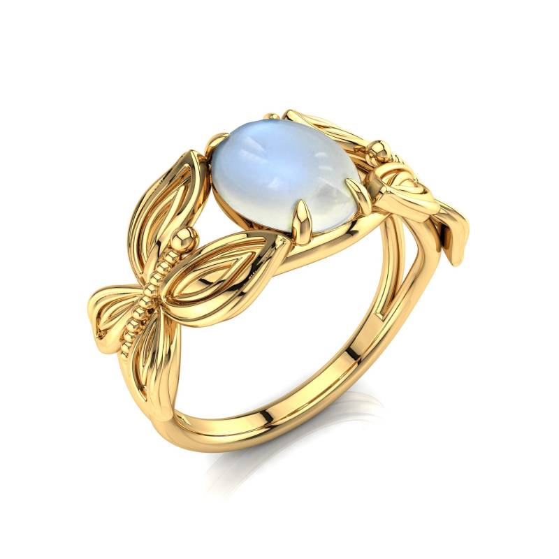 Schmetterling Mondstein Verlobungsring 14K Gelb Gold Ring von PrimeElement