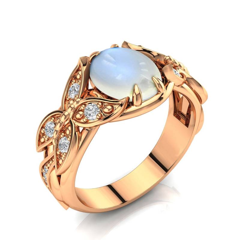 Schmetterling Mondstein Verlobungsring 14K Rosegold, Einzigartiges Design von PrimeElement