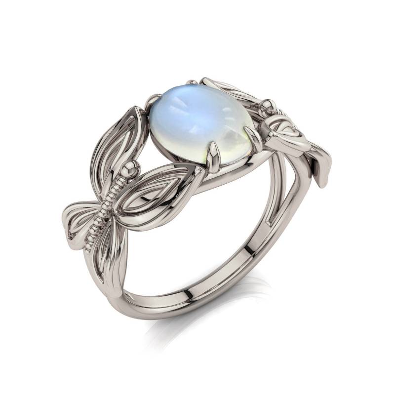 Schmetterling Mondstein Verlobungsring Handgefertigtes 14K Weißgold von PrimeElement