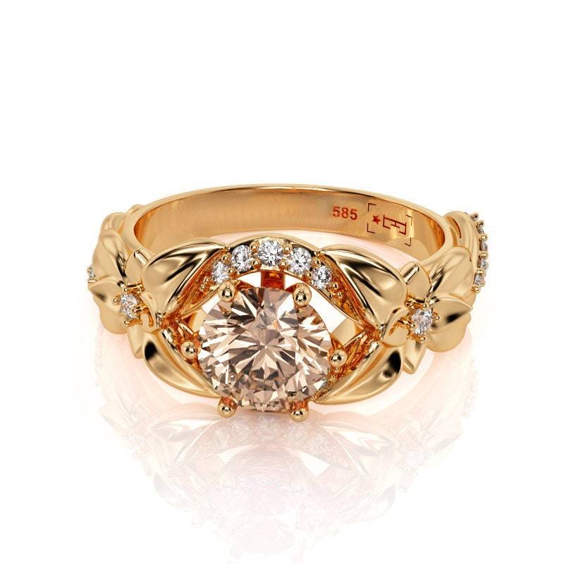 Vintage Blätter 14K Rose Gold Morganit Verlobungsring von PrimeElement