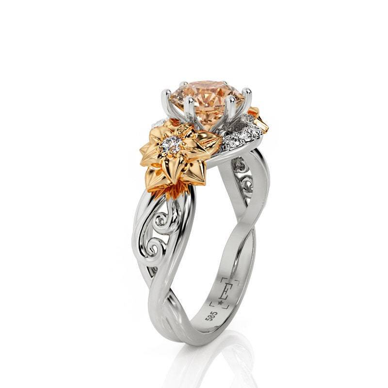 Vintage Blumen Morganit Verlobungsring Roségold, Handgemacht von PrimeElement