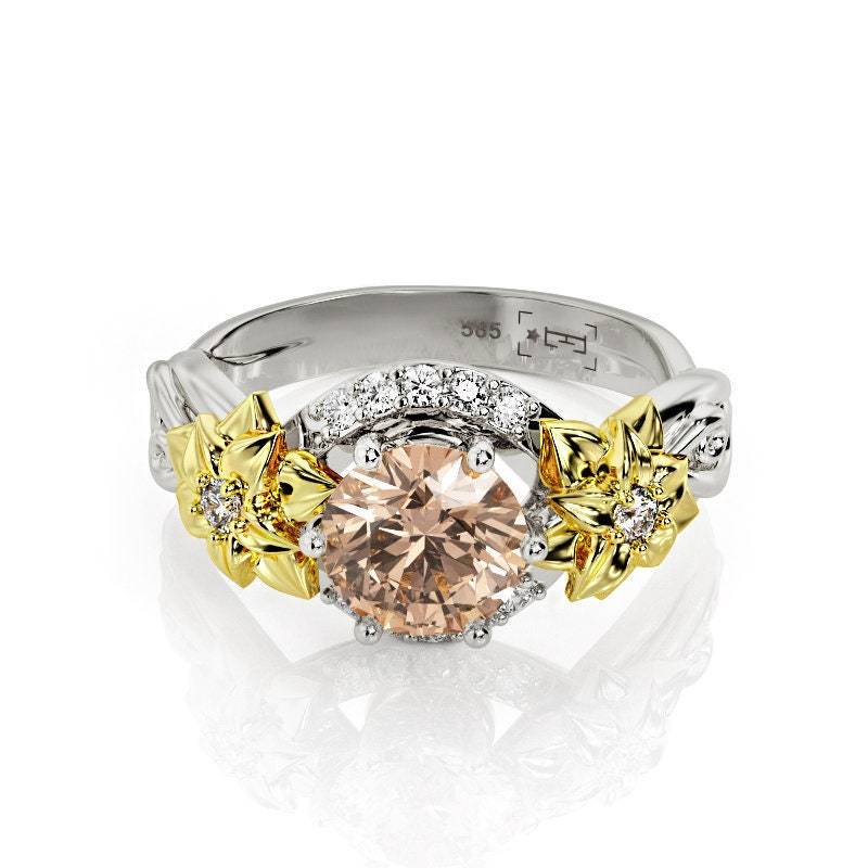 Vintage Morganit Blume Verlobungsring Zweifarbiges 14K Gold von PrimeElement