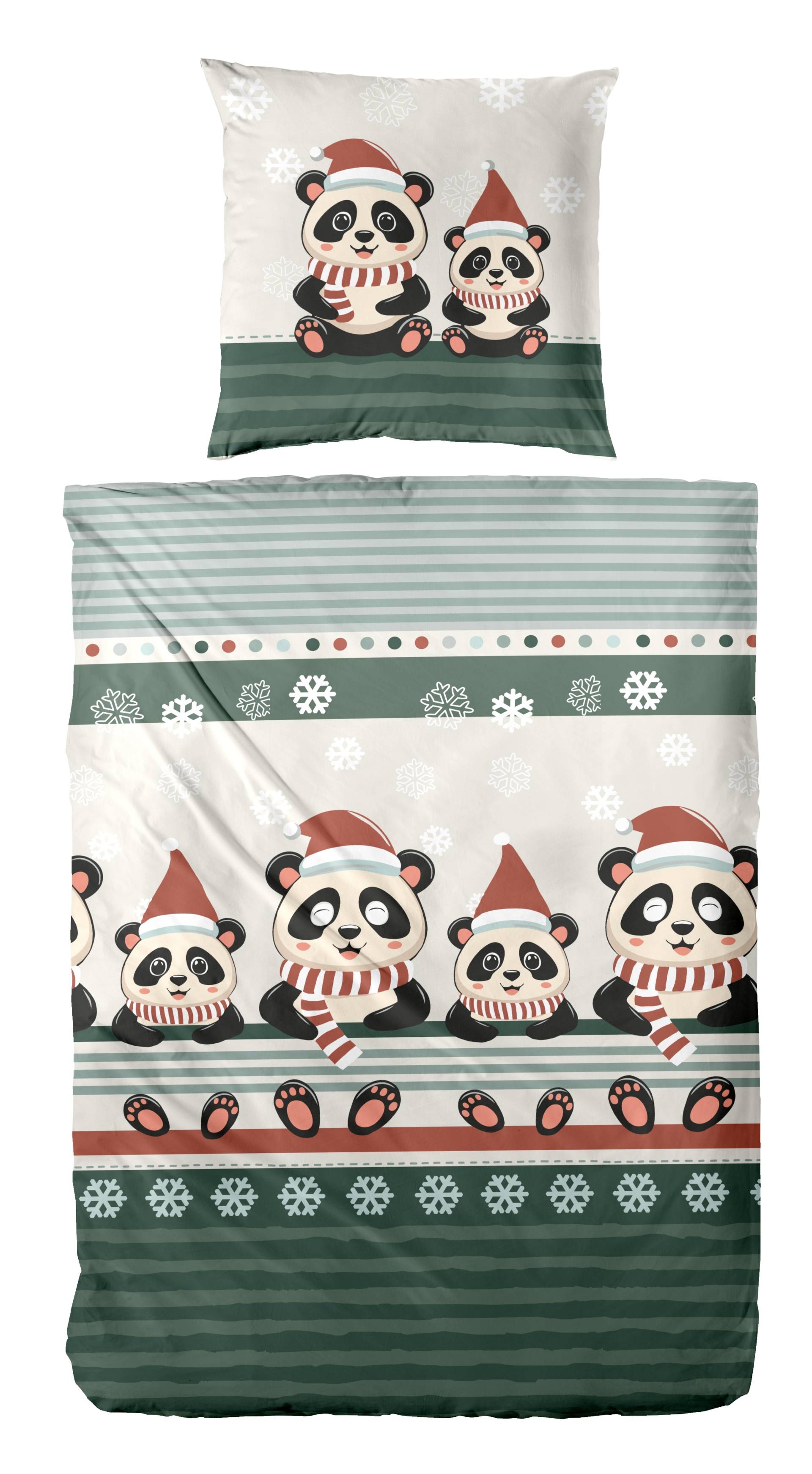 Primera Bettwäsche "Feinbiber-Bettwäsche Weihnachtspanda" 2 Stk. tlg. mit niedlichen Pandabären von Primera