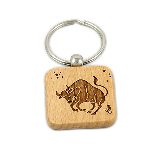 Sternzeichen-Schlüsselanhänger aus Natur-Holz mit hochwertiger Gravur inkl. Stabilem Schlüsselring - Stier von PrimeStick