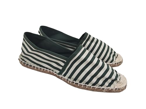 Espadrilles Herren und Damen aus Canvas, Sommerschuhe Slip On, klassische flache Espadrilles Unterseite aus Gummi, Grüne Lineale, 42 EU von Primo Calzature