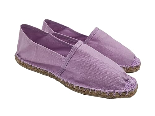 Espadrilles Herren und Damen aus Canvas, Sommerschuhe Slip On, klassische flache Espadrilles Unterseite aus Gummi, Lila, 38 EU von Primo Calzature