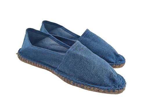 Espadrilles Herren und Damen aus Canvas, Sommerschuhe Slip On, klassische flache Espadrilles Unterseite aus Gummi, denim, 45 EU von Primo Calzature