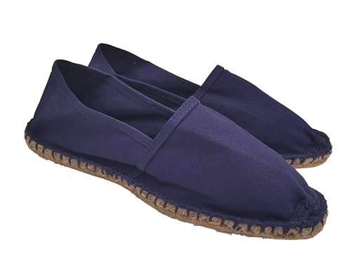 Espadrilles Herren und Damen aus Canvas, Sommerschuhe Slip On, klassische flache Espadrilles Unterseite aus Gummi, dunkelblau, 45 EU von Primo Calzature