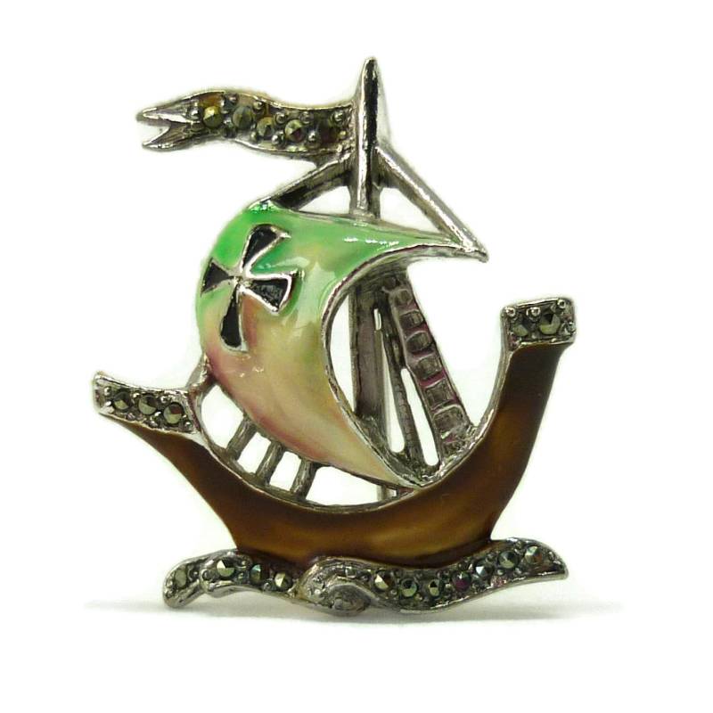 Emaille & Markasit Wikinger Schiff Broschennadel, 50Er Jahre Schmuck Oldtimer Boot Emaille & Markasit Wikinger Schiff Broschennadel, 50Er Jahre Schmuck Oldtimer Boot von PrimroseFeather